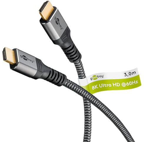 goobay 65262 Ultra High Speed HDMI 2.1 Cable/UHD Resolutions up to 8K @ 60 and 4K @ 120Hz / HDMI Extension Cable for PS5, Xbox, Apple TV 4k / Gold Plugs Prevent Corrosion/Grey / 3 Meters