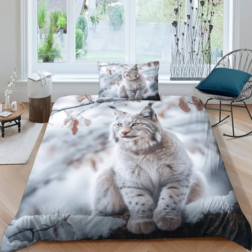 Bobpussypussycat Bettbezug Satin Steppdeckenbezug Reißverschluss Bed Linen Sets Verschiedene Größen Luchs Bettdeckenbezug Wärme Zum Schlafen Quilt Cover Set Single（135x200cm）