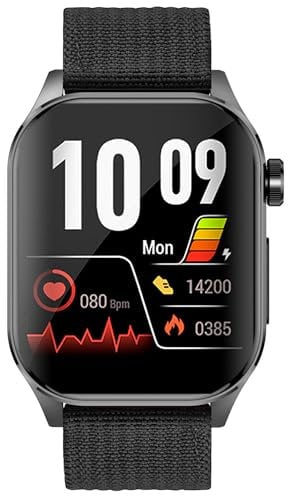 Knauermann PRO 3 (2024) Schwarz - Gesundheitsuhr Smartwatch mit Telefoniefunktion - EKG + HRV und SOS Funktion - AMOLED Display- BT Bluetooth - Schlafapnoe - Textilband Schwarz/Blau, 14-24