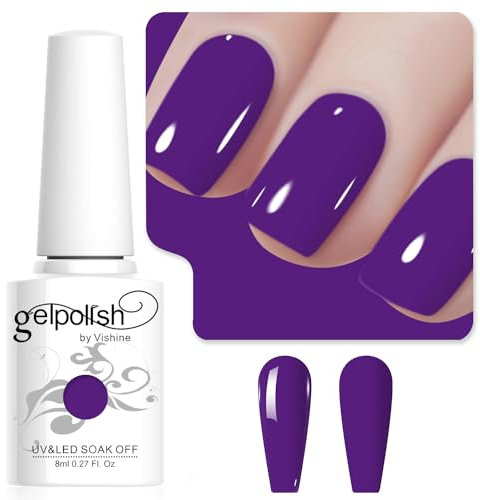 Vishine Violet Gel Nail Polish, 8ml Violet Color, High Gloss Soak Off U V Gel Nail Polish for French Nail Manicure Salon DIY L251