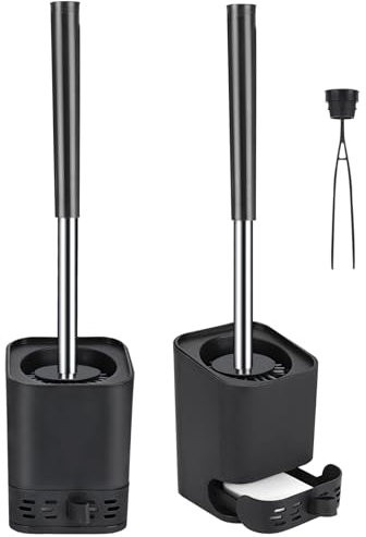 Glowbal Klobürste - 2er-Set Toilettenbürste Silikon, WC bürste mit Halter für Badezimmer Gäste-WC, Wandmontage & Stehen, Schwarz