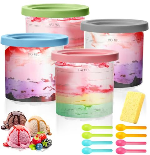 UCAMP 4 Stück Creami Behälter für die Ninja Creami Eismaschine,Eisbehälter für Speiseeis,Eisbehälter Mit Deckel,Ice Cream Storage Containers Creami Pint Behälter für NC301 NC300 NC299AMZ-Serie