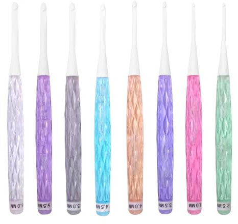 Knitiss Plastic Crochet Hooks Set, 8 Sizes Inline Crochet Hook with Long Shaft (2.5mm-6mm), Ergonomic Crochet Hooks with Case