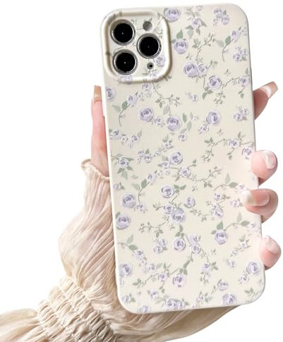NITITOP Compatible with iPhone 11 Pro Max Case Cute Flower for Women Girls Floral Purple Rose Design Vintage Shockproof Soft Girly Slim TPU Fashion Protective Phone Cover - Purple