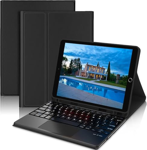 IVEOPPE Keyboard Case for iPad 9th 2021/ 8th 2020/ 7th 2019 with Touchpad, Keyboard Case for iPad Air 3 2019/ Pro 10.5, Detachable Wireless Bluetooth Keyboard, Black