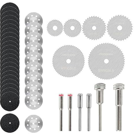 SIGANDG 36PCS Mini Disco de Corte de Diamante Cuchillas de Taladro de Disco con Portabrocas de 3 mm para Cortar Madera, Metal, Plástico, Piedra - 45 Piezas