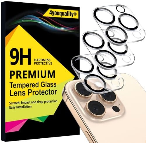 4youquality [3-Pack Camera Lens Protector for iPhone 16 Pro (6.3-Inch) & iPhone 16 Pro Max (6.9-Inch), 9H Tempered Glass, [LifetimeSupport][Case-Friendly][Anti-Scratch][Does Not Affect Night Shots]