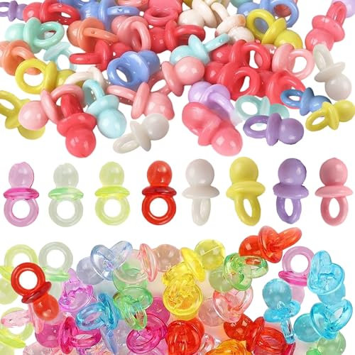 MINGZE 100 Stück Acryl Kunststoff Niedlich Kleine Schnuller für Baby Dusche Dekorationen, Table Scatter, Party Favors, Spiele und Aktivitäten, Einfarbig