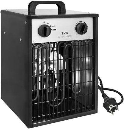 Aufun Heizlüfter Elektroheizung 3KW 220V-Profi-Industrie Heizgerät Elektroheizer Heizstrahler Heizgebläse mit 4 Heizstufen, Überlastschutz, ideal für Innen- und Außeneinsatz(3000W,Schwarz)