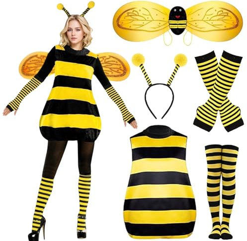Forfamy Bee Costume Set for Adults Bee Costume for Women Halloween Cosplay (XL)