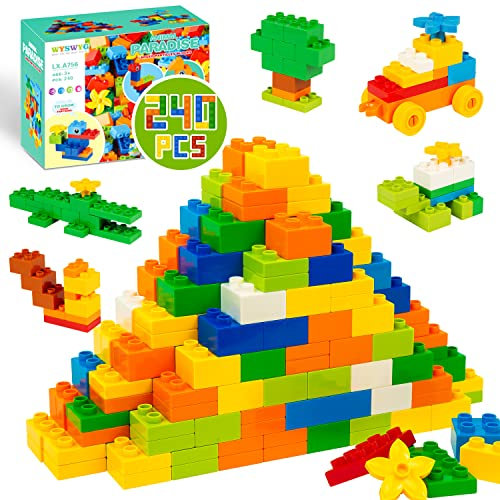 Große Bausteine für Kleinkinder, 240 Stück, Duplo kompatible ABS-Steine, 8 Formen & 9 Farben, sicher für 2-6 Jahre alte Kinder, kompatibel mit Duplo Bausteinen - Entwickeln Sie Kreativität, Motorik