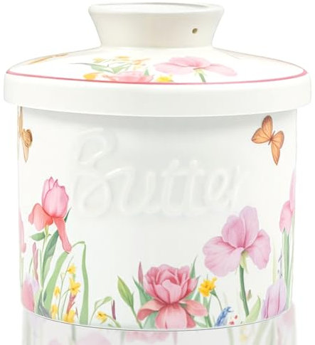 Beurrier Ceramique, 250g Beurrier en Porcelaine avec Ligne d'Eau pour Beurre Frais à Tartiner, Beurrier à Eau avec Couvercle pour Conserver le Beurre Frais, Baratte a Beurre avec Refroidissement