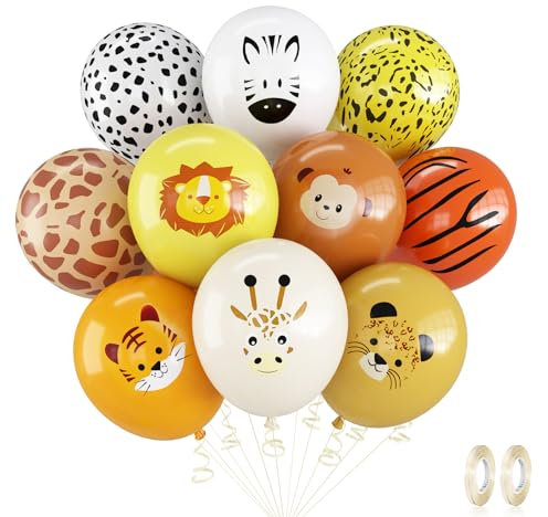 Luftballon Tiere, 12 Zoll Dschungel Safari Deko Tierdruck Latex Ballons für Kindergeburtstag, Safari Tier Muster Geburtstagsdeko Helium Ballons für Junge Kinder Babyparty Geburtstag Party Dekoration