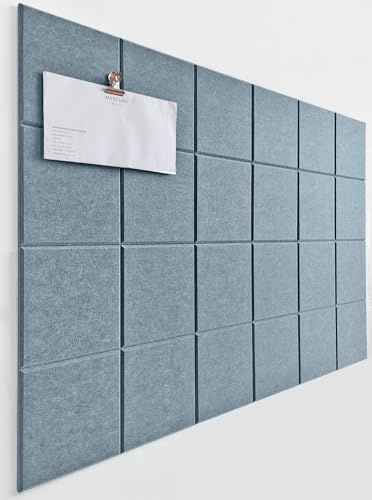 DECORETTA Lot de 6 carreaux muraux en feutre avec languettes adhésives amovibles sûres, tableau d'affichage pour la maison, le bureau et la salle de classe, gris et bleu