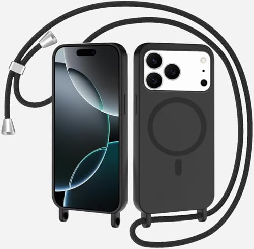 SLWYF Magnetische Handykette für Samsung Galaxy S22 Ultra Hülle mit Band,Handyhülle Kompatibel mit MagSafe,Silikon Seil Necklace Handyhülle PU Stoßfest mit Abnehmbar Kordel zum Umhängen Case - Schwarz