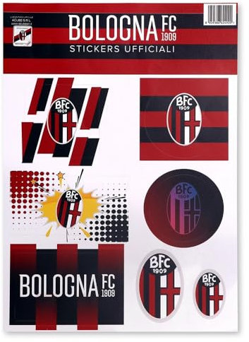 Bologna FC Adesivi Ufficiali, Set di 7 Stickers, Logo e Grafiche Miste, Rosso e Nero
