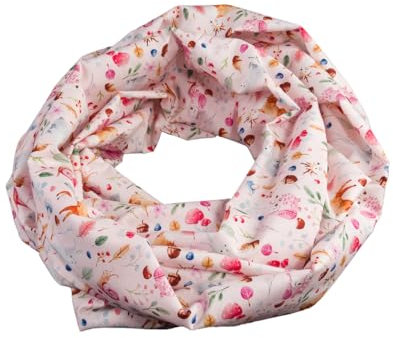 bettina bruder - Damen-Loop Waldtiere Reh Eule rosa bunt Schlauchschal - 100% Baumwolle