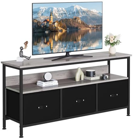 PortoAlegre Mobile TV con 2 scomparti aperti e 3 cassetti, per TV fino a 55 pollici, per soggiorno e camera da letto, 120 x 57 x 30 cm, colore: nero/grigio