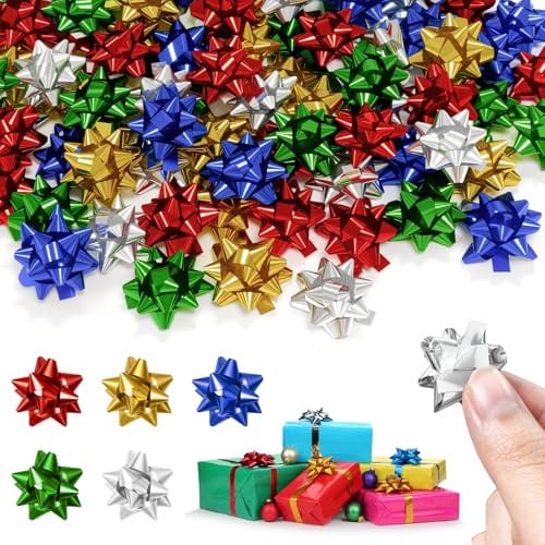 pangdapengpeng 100 Stück Mini Geschenkschleifen Selbstklebend Set, 1in*5mm | Bunt Metallisch Geschenk Schleifen, Kleine Dekoschleifen Ziehschleifen für Weihnachten Geschenkverpackung Deko