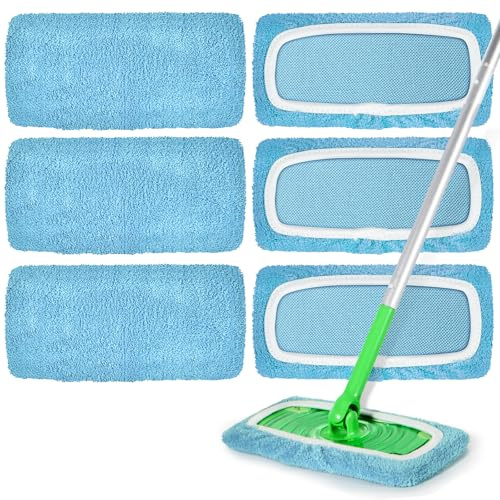 Vowanop Reusable Microfiber Mop Pads Compatible with Swiffer Sweeper Mop, Washable Mop Pads for Wet & Dry Use, Swiffer Mop Pad Refill for Floor Cleaning, 6Pack Blue