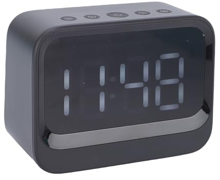 GOWENIC Pequeño Despertador Digital, Reproductor de Música Mp3 1200mAh Reloj Recargable LED Pantalla Inalámbrica BT V5.3 Alarma Ajustable para Dormitorio (Black)