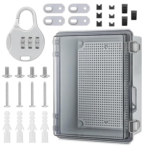 27 Pièces Coffret Électrique Étanche Extérieur IP67, Boîte de Dérivation Étanche Électrique avec Cache Compteur, 220x170x110mm, Bornier, Montage Mural Polyvalent et Serrure à Combinaison Incluse