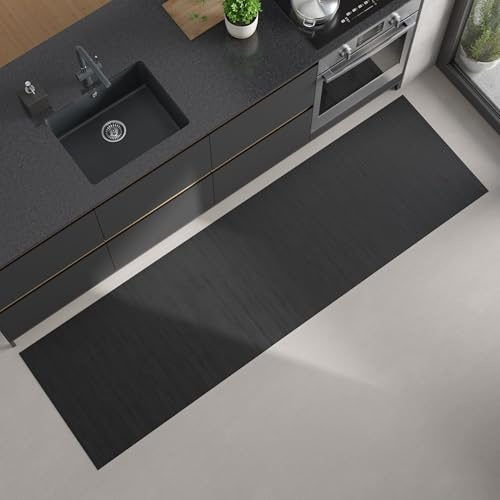 DE-COmmerce Bambus Küchenläufer Flow Steel Maß ca. 140 x 200 cm pflegeleicht Küchenteppich Bambusteppich Teppich ohne Bordüre rutschhemmend
