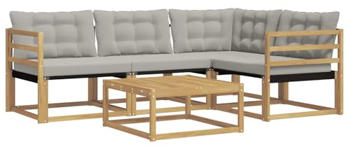 vidaXL Outdoor-Sofagarnitur 5 pcs Weiß und Hellgrau 79 x 79 x 37 cm, Moderne Garten-Sofa-Garnitur, langlebige Möbel, schicker Akazienholz-Sitz, Bequeme Terrassen-Lounge