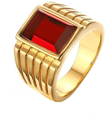 PAMTIER Herren 14MM Gold Überzogen Edelstahl Ring mit Rot Stein Größe 60