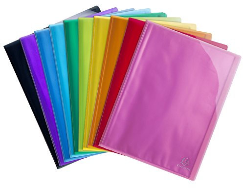 Exacompta - Réf. 85670E - Carton de 20 Protège-documents Iderama - 20 pochettes cristal lisse - 40 vues - pour A4 - dim 24 x 32 cm - couverture en polypro semi-rigide - 10 couleurs assorties