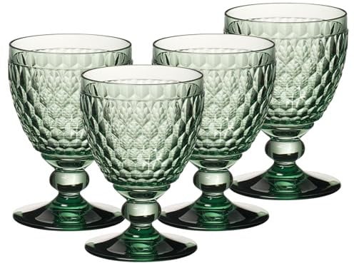 Villeroy & Boch – Boston Coloured Rotweingläser Green 4er Set, 310 ml, Farbige Weingläser mit Facettenmuster, Kristallglas für Rotwein, Spülmaschinengeeignet, Grün