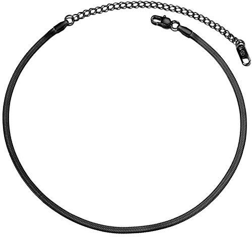 PROSTEEL Damen Mädchen Collier schwarz Edelstahl kurz Kette 32+9cm verstellbar Schlangenkette Halskette 3mm Choker Necklace modischer Schmuck Accessoire für Geburtstag Party