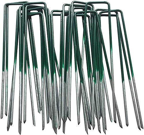 G&B Garden Half Green Artificial Grass Pegs to pin, astro turf, fake grass, weed membrane, garden netting - 6” x 2.9mm Flat Headed Galvanised Securing Pegs (40)
