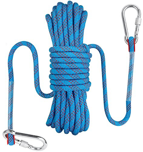 Bolatus 10mm Sicherheitsseil 20 Meters, Nylon im Freien Rettungsseil Hochfestes Seil mit Karabiner Sicherheitsseil für Anwendungen Notüberleben, Feuerrettung Tragegewicht 1500 KG(Blau)