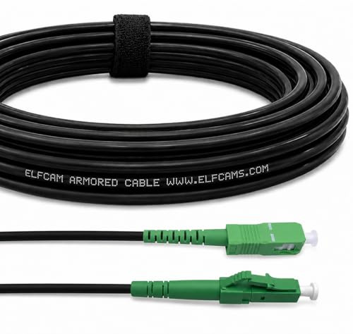 Elfcam® - 5m Gepanzerte Glasfaser-Kabel LC/APC auf SC/APC Simplex Singlemode, 9/125µm OS2, FTTH LWL Patchkabel, Schwarz (5M)