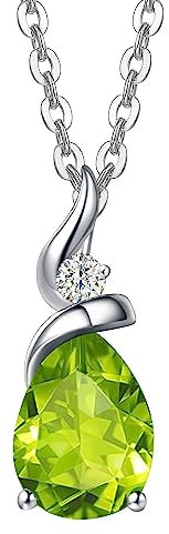 FANCIME Solide 14 Karat 585 Weiß Gold Tropfen Anhänger mit 925 Sterling Silber Kette Halskette mit Natürlich Peridot und echt Diamant Schmuck für Damen mit Geschenk Box - Kettenlänge: 40 + 5 cm
