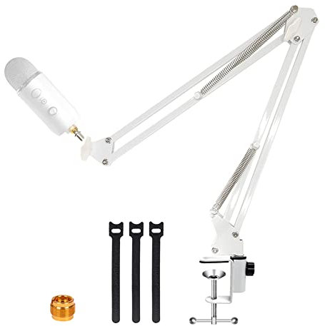 Yuzuhome Yeti X Boom Arm, robuster, verstellbarer blauer Yeti Nano Mikrofonständer mit 3/8 Zoll auf 5/8 Zoll Schraubadapter, kompatibel mit blauen Mikrofonen, Weiß