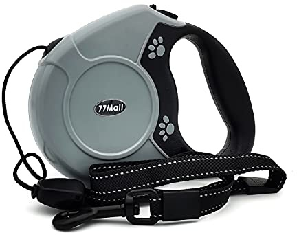 77Mall Retractable Dog Leads 26ft Pet Adjustable Leash for Small Medium Large Dogs Up to 49.8Kg, Grey