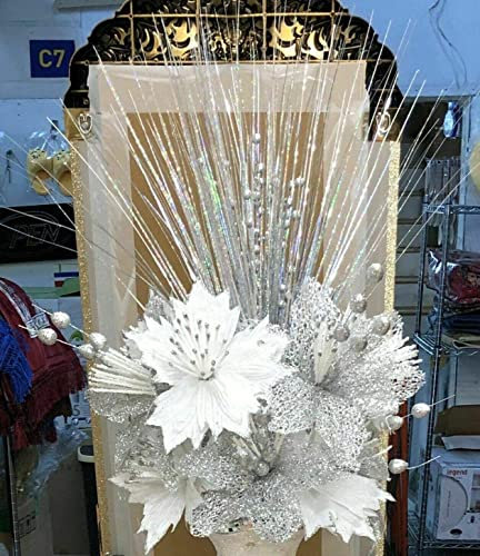 Biznest Artificial Bunch Of Flowers silver White Bouquet Christmas Wedding Party Home Decorative