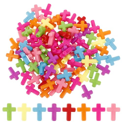 FOMIYES 100 Unids Beads Cruz Acrílico Color Colorido Cruz Encantador Espaciador Beads Charm Acrílicos para Joyería Haciendo Collares Pulseras Bricolaje Artesanías (Color Azar)