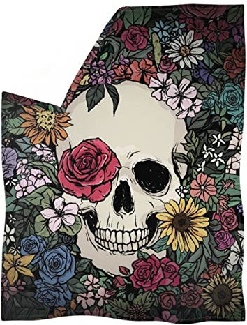 Hugs Idea, Coperta in morbido pile con stampa vintage gotica con teschio e fiori, per donne e uomini, ideale per yoga, XS