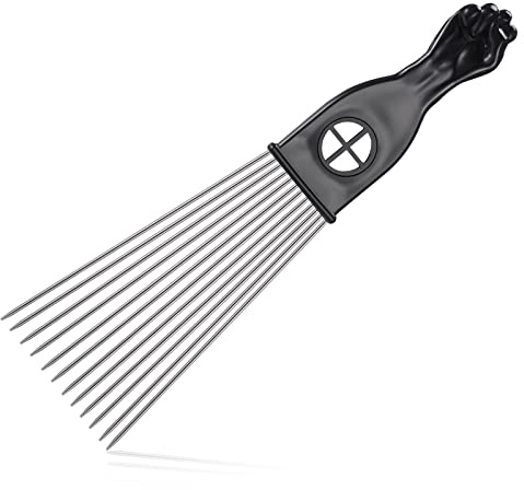 Afro Pick Kamm Metall Pick Kunststoff Afro Haarkamm Breit Zahn Haare Metall Haarfärbekamm Zopf Friseur Styling Werkzeug für Locken Haar, Schwarz (Klassischer Stil)
