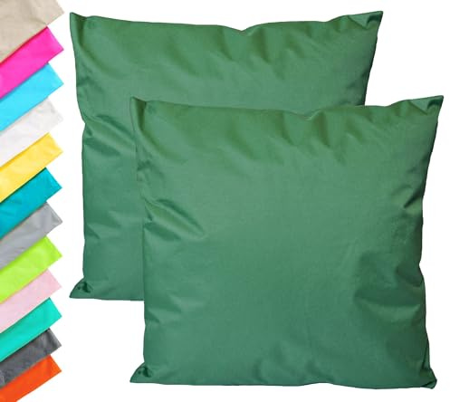JACK 2X Outdoor Lounge Kissen 45x45cm Dekokissen Set Inkl. Füllung Wasserfest Sitzkissen Garten Stuhl Lotus Effekt, Farbe:Dunkelgrün