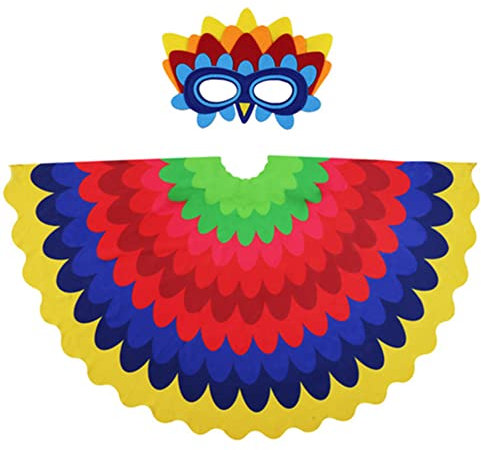 Proumhang 2-teiliges Vogelflügel-Kostüm für Kinder im Alter von 3 bis 8 Jahren,Tier-Cosplay-Set,Eulen- und Pfau-Maskenkleid,Jungen-Mädchen-Augenmaske und Flügel-Set,Buntes Halloween Kostüm,Stil 5