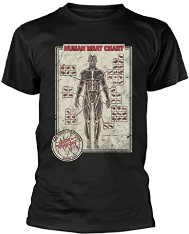 Plastic Head Cattle Decapitation 'Human Meat Chart' (Black) T-Shirt (XX-Large)