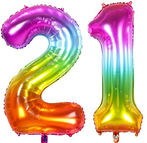 WOIRROIP Luftballon 21, 101 cm XXL Folienballon Zahl 21 Luftballons Zahl,Ballon 21 Zahlenballon,Deko Helium Ballons für Mädchen Junge Geburtstag Hochzeit Jubiläum Party Dekoration,Verlauf(21/12)