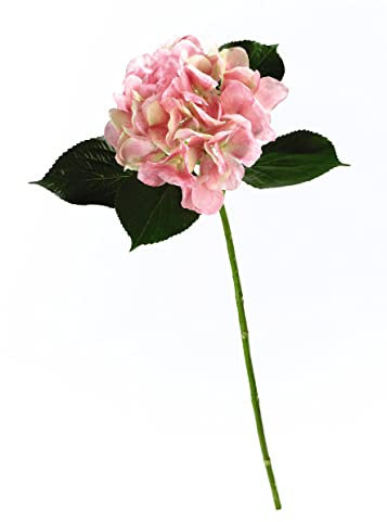 BLOOM Artificial Single Pink Hydrangea Stem 60cm - Faux Silk Flowers, Rustic Wedding Flowers & Decorations, Fake Foliage Flower Stems, Indoor Home Decor, Vase Not Included