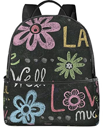 AFINDI Cartoon Marienkäfer bedruckte Schultasche Büchertasche Laptop Rucksack Stilvoller leichter Rucksack Reiserucksack für Kinder Jungen Mädchen, Live Love Kreidetafel, Einheitsgröße
