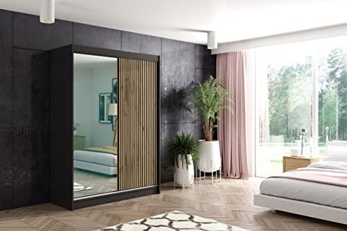 ALTDECOR Schwebetürenschrank mit Spiegel und LED VILAN - 150x215 | Garderobenschrank mit viel Stauraum, Vielseitiger , Schrank,Kleiderschrank