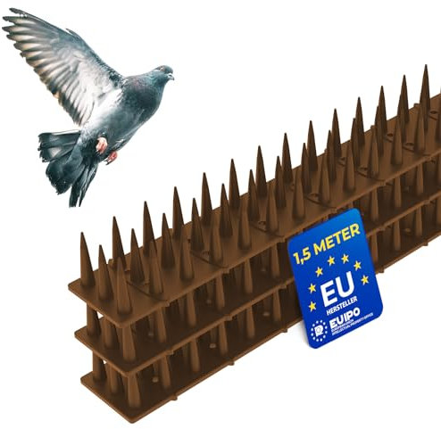 1,5 Meter Taubenabwehr Spikes (3cm Hoch) – UV-beständiger Kunststoff in Braun, wetterfest, Click-System (3Stück x 50cm), 3-reihig Vogelschutz ideal für Balkon und Fensterbank, schnelle Montage